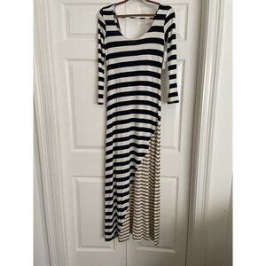 Anthropologie Ella Moss Blue & Tan Isla Stripe Maxi Long Sleeve Dress NWT! Small